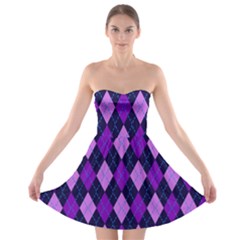 Static Argyle Pattern Blue Purple Strapless Bra Top Dress