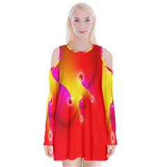 Complex Orange Red Pink Hole Yellow Velvet Long Sleeve Shoulder Cutout Dress