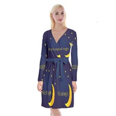 Star Moon Good Night Blue Sky Yellow Light Long Sleeve Velvet Front Wrap Dress