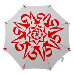 Tibetan Om Symbol (red) Hook Handle Umbrellas (small) by abbeyz71