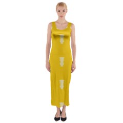 Waveform Disco Wahlin Retina White Yellow Vertical Fitted Maxi Dress by Mariart