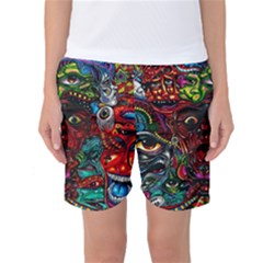Abstract Psychedelic Face Nightmare Eyes Font Horror Fantasy Artwork Women s Basketball Shorts by Nexatart