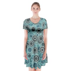 Abstract Aquatic Dream Short Sleeve V-neck Flare Dress by Ivana