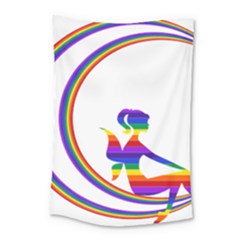 Rainbow Fairy Relaxing On The Rainbow Crescent Moon Small Tapestry by Nexatart