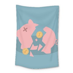 Coins Pink Coins Piggy Bank Dollars Money Tubes Small Tapestry by Mariart