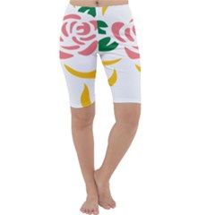 Pink Rose Ribbon Bouquet Green Yellow Flower Floral Cropped Leggings  by Mariart