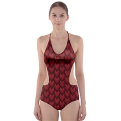 Red Snakeskin Snak Skin Animals Cut-out One Piece Swimsuit by Mariart