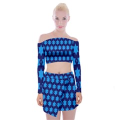 Star Blue Space Wave Chevron Sky Off Shoulder Top With Skirt Set by Mariart