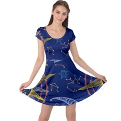 Sun Moon Seamless Star Blue Sky Space Face Circle Cap Sleeve Dresses by Mariart