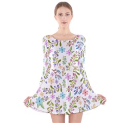 Twigs And Floral Pattern Long Sleeve Velvet Skater Dress by Coelfen