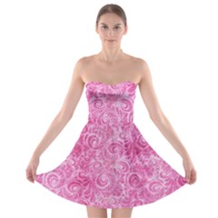 Pink Romantic Flower Pattern Denim Strapless Bra Top Dress by Ivana