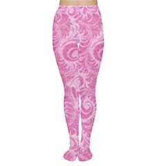 Pink Romantic Flower Pattern Denim Women s Tights by Ivana
