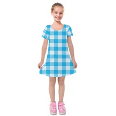 Plaid Pattern Kids  Short Sleeve Velvet Dress by ValentinaDesign