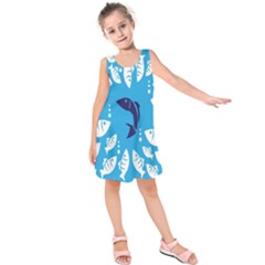 Blue Fish Tuna Sea Beach Swim White Predator Water Kids  Sleeveless Dress by Mariart