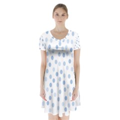 Bubble Balloon Circle Polka Blue Short Sleeve V-neck Flare Dress by Mariart