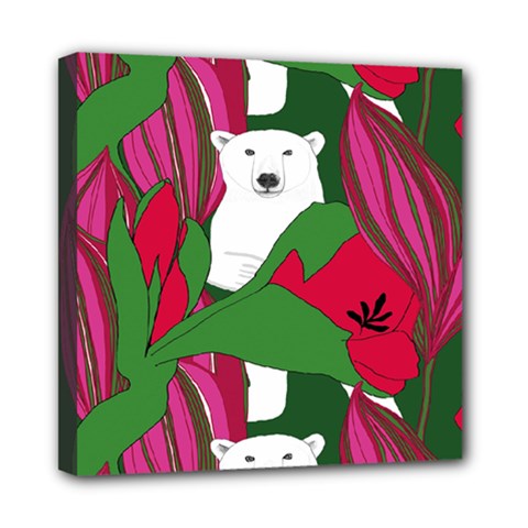 Animals White Bear Flower Floral Red Green Mini Canvas 8  X 8  by Mariart