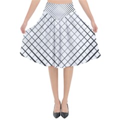 Simple Pattern Waves Plaid Black White Flared Midi Skirt by Mariart
