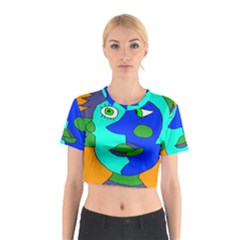 Visual Face Blue Orange Green Mask Cotton Crop Top by Mariart