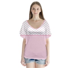 Love Polka Dot White Pink Line Flutter Sleeve Top by Mariart