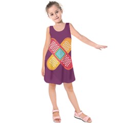 Plaster Scratch Sore Polka Line Purple Yellow Kids  Sleeveless Dress