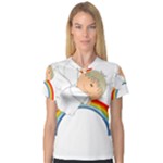 Angel Rainbow Cute Cartoon Angelic Women s V-Neck Sport Mesh Tee