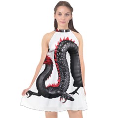 Dragon Black Red China Asian 3d Halter Neckline Chiffon Dress  by Nexatart