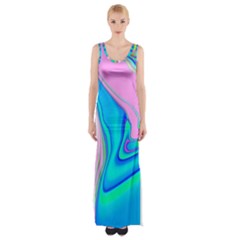 Aurora Color Rainbow Space Blue Sky Purple Yellow Green Pink Red Maxi Thigh Split Dress by Mariart