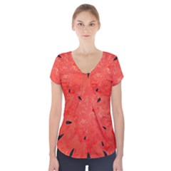 Summer Watermelon Design Short Sleeve Front Detail Top by TastefulDesigns