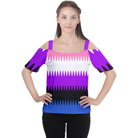 Sychnogender Techno Genderfluid Flags Wave Waves Chevron Women s Cutout Shoulder Tee by Mariart