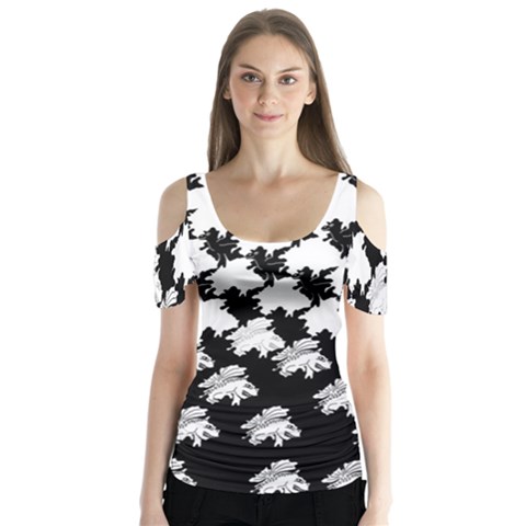 Transforming Escher Tessellations Full Page Dragon Black Animals Butterfly Sleeve Cutout Tee  by Mariart
