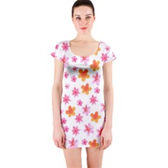 Watercolor Summer Flowers Pattern Short Sleeve Bodycon Dress by TastefulDesigns
