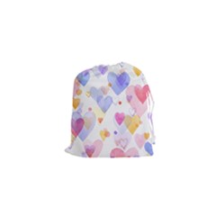 Watercolor Cute Hearts Background Drawstring Pouches (xs)  by TastefulDesigns