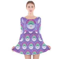 Background Floral Pattern Purple Long Sleeve Velvet Skater Dress by Nexatart