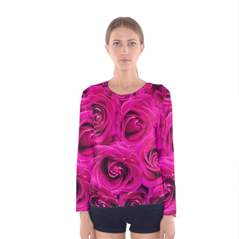 Pink Roses Roses Background Women s Long Sleeve Tee by Nexatart