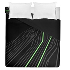 Green Lines Black Anime Arrival Night Light Duvet Cover Double Side (queen Size) by Mariart