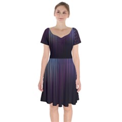 Moonlight Light Line Vertical Blue Black Short Sleeve Bardot Dress by Mariart