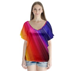 Multicolor Light Beam Line Rainbow Red Blue Orange Gold Purple Pink Flutter Sleeve Top by Mariart