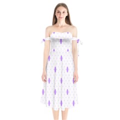 Purple White Hexagon Dots Shoulder Tie Bardot Midi Dress