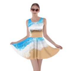 Sand Beach Water Sea Blue Brown Waves Wave Skater Dress by Mariart