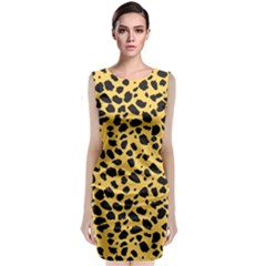 Skin Animals Cheetah Dalmation Black Yellow Sleeveless Velvet Midi Dress