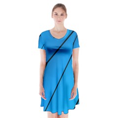 Technical Line Blue Black Short Sleeve V-neck Flare Dress by Mariart