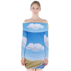Grid Sky Course Texture Sun Long Sleeve Off Shoulder Dress by Nexatart
