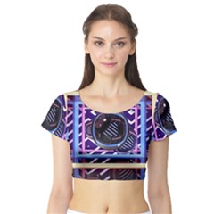 Abstract Sphere Room 3d Design Short Sleeve Crop Top (tight Fit) by Nexatart