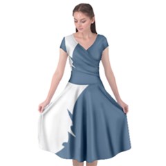 Blue White Hill Cap Sleeve Wrap Front Dress