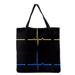 Heart Monitor Screens Pulse Trace Motion Black Blue Yellow Waves Grocery Tote Bag by Mariart