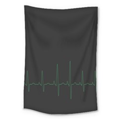 Heart Rate Line Green Black Wave Chevron Waves Large Tapestry