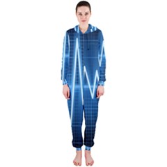 Heart Monitoring Rate Line Waves Wave Chevron Blue Hooded Jumpsuit (ladies) 