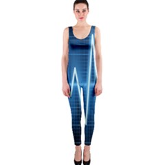 Heart Monitoring Rate Line Waves Wave Chevron Blue Onepiece Catsuit by Mariart