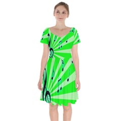 Music Notes Light Line Green Short Sleeve Bardot Dress by Mariart