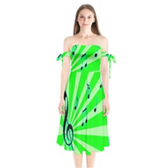 Music Notes Light Line Green Shoulder Tie Bardot Midi Dress